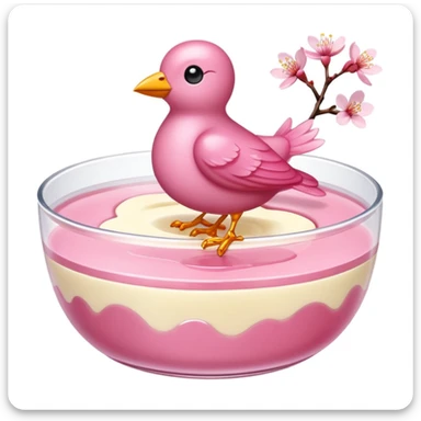 sakura pudding shaped like a bird with cherry blossom decoration sticker