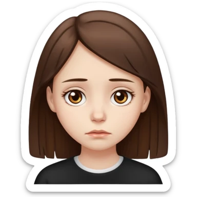 brown eyed girl with medium length brown hair, sad face sticker