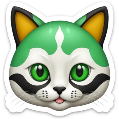 um gato branco com manchas pretas  olho preto e verde só manchas pretas sticker