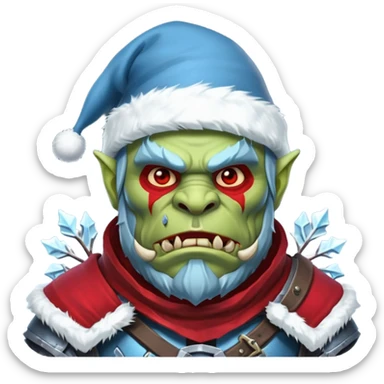 
Fantasy Christmas orc legion soldier icon, iron tundra army theme, heavy winter armor, disciplined brutal look, icy blue steel armor with deep crimson accents, frozen metal texture, cold winter atmosphere, male variant sticker
