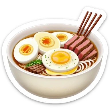 a bowl of naengmyeon with half a boiled egg and a single beef slice on top sticker