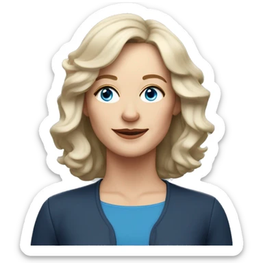midlife white woman with blue eyes and layered shoulder length wavy hair and side swip bangs sticker
