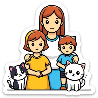 Family , mother,,sister,brother,sister,,cat sticker