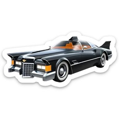  aerodynamic opulent dark futuristic concept Batmobile loosely based on 1976  Cadillac coupe deville roadster racing(flat long straight faceted mechanical body) winged stealthy street hot rod  sticker