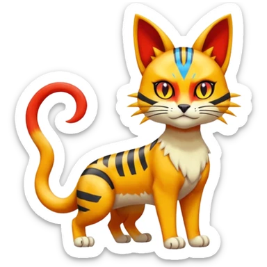 Colorful orange red black yellow Bastet-Gatomon-Meowth-Vernid-Protogen-Digimon-Fakémon-Pokémon-creature  (full body) sticker