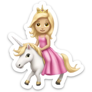 Blonde little girl in a princess dress riding a pink unicorn  sticker