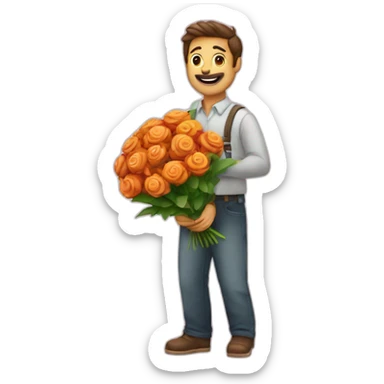 Homme amoureux avec bouquet de fleurs  sticker