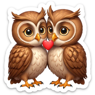 Cute owls kissing and cuddling with hearts around them  sticker