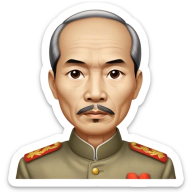 Cinematic Realistic Ho Chi Minh Portrait Emoji, depicted as a determined revolutionary leader in traditional attire with a humble expression, rendered with lifelike textures and soft natural lighting that captures his enduring legacy. sticker