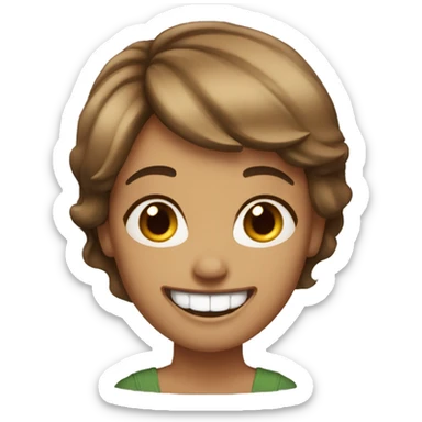 Brown short hair Woman with big teeth smile sticker