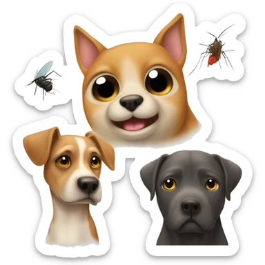 Un perro con un gato un loro un hámster una mosca un mosquito una rata riéndose de un humano sticker