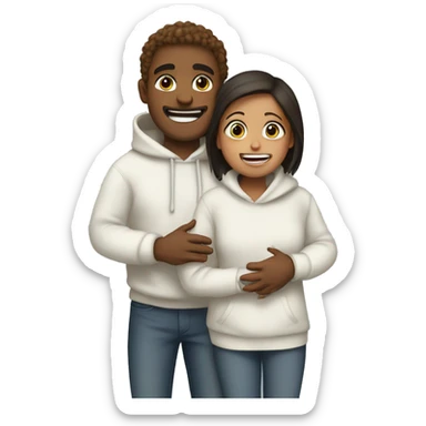 An emoji of a man wearing a white hoodie, standing next to his sister. He is hugging her warmly, showing a close sibling bond sticker