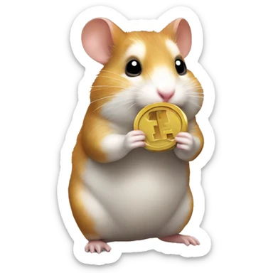 a rabidly hungry hamster holding a token sticker
