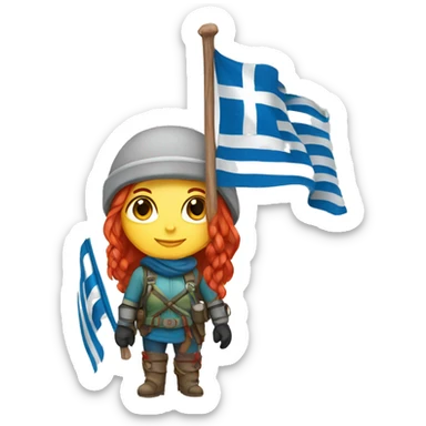 female winter mountaineer red hair with greek flag and easter egg sticker