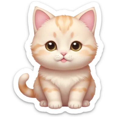 Cinematic chubby pastel kitten, big round eyes full of wonder, tiny paws reaching up, soft fluffy fur glowing in warm light, delicate heart-shaped nose, irresistibly cute and snuggly. sticker