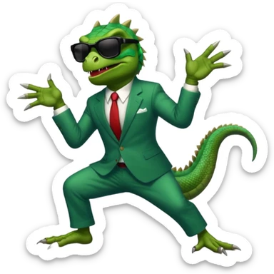 capitalist iguana banker godfather with black sunglasses breakdance scaring sticker