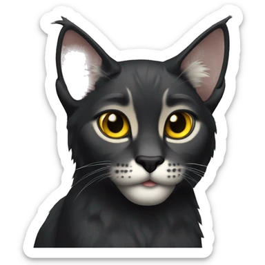 Pointed black ear tufts like lynx small sleek short haired solid black furred cat full body yellow eyes  sticker