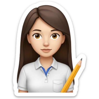 architect woman light skinned dark brown hair in WHITE POLO, long hair but then wearing proper architeture attire sticker