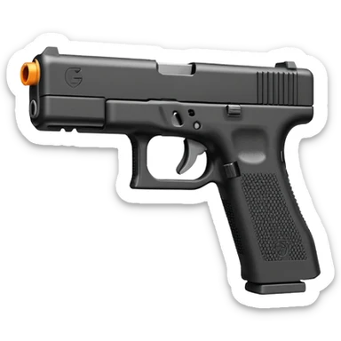 emoji of a compact pistol resembling a Glock 17 with an extended magazine, flat vector style, simple shapes, bold outlines, high contrast, small details removed, 1-color shadow, transparent background, 512x512 sticker