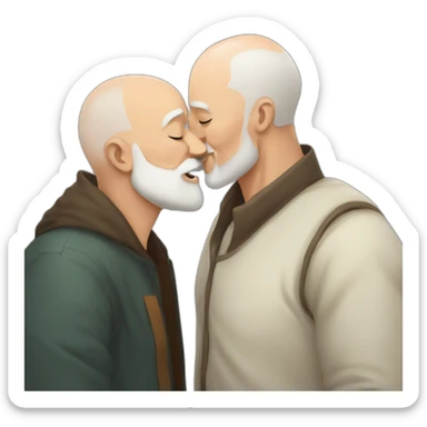 older buzz cut European white bearded  man kissing bald older Ethiopian bearded  man sticker
