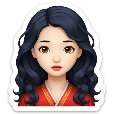 pretty girl with Chinese features, long wavy black hair, black eyes sticker
