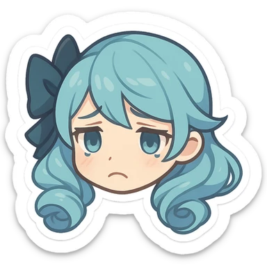 Gwen from League of Legends chibi emote, sad expression, only the head sticker