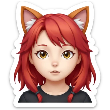 cute anime cat-girl with cat ears, red blowing hair sticker