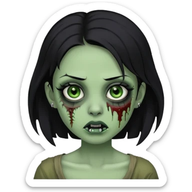 Zombie girl with a septum piercing black hair green skin sticker