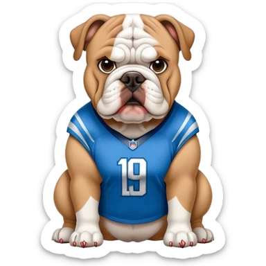 Bulldog wearing Detroit lions jersey  sticker