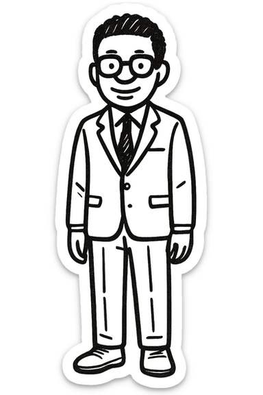 A dark-skinned man in a suit with glasses, full-length sticker