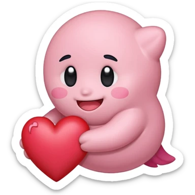 create a chibi sticker of Kirby smiling with a heart in his hands sticker