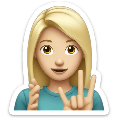 white skin girl with blonde hair showing THREE fingers up on her one hand sticker
