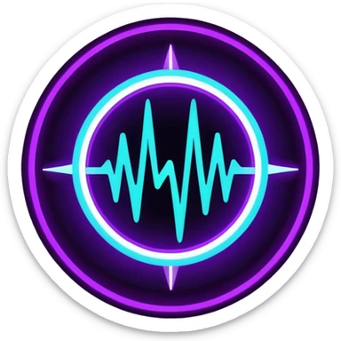 futuristic minimalistic logo icon, glowing soundwave and pulse symbol forming abstract circle, neon purple (#8B5CF6) and cyan (#00E0FF) light, representing NoizeGames team rhythm and creativity, dark background, no face, 1:1 aspect ratio sticker