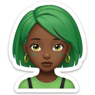 black girl with green color hairclip sticker