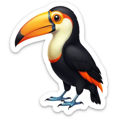 cinematic-toucan-realistic-full-body-standing-emoji,-sleek-black-feathers-contrasting-with-its-massive-bright-orange-beak,-head-tilted-dramatically,-sharp-dark-eyes-glowing-with-curiosity,-simplified-yet-realistic-focused-features,-highly-detailed,-glowing-with-an-almost-sarcastic-glow sticker