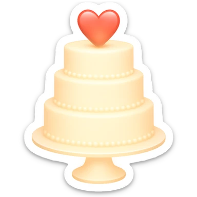 Add a soft glow effect to the white wedding cake with two tiers and hearts. Keep the background transparent. The style is emoji style with a soft glow effect. sticker