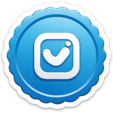 Instagram inspired verified badge icon, scalloped round badge with soft curved edges, vibrant blue color, centered white check mark, simple flat vector emoji, smooth outline, high resolution, transparent background sticker