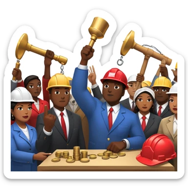 make me some cool custom emojis that will represent all kinds of things to do with trades/labour unions and things they do - strike, bargain, organise, that sort of thing, maybe 2 dozen of them? sticker