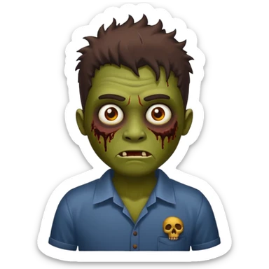 Um garoto zombie de cabelo castanho escuro, com o cabelo chegando no pescoço, com olhos castanhos esverdeados, de camisa branca sticker