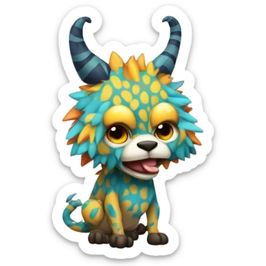 a colorful edgy vernid-fionbri-animal-creature with splash patterns full body sticker