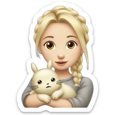 bébé fille blonde décoiffée avec une peluche Totoro  sticker