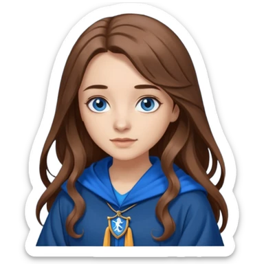 gorgeous Girl with light skin, blue eyes, long brown hair, wears a ravenclaw robes  sticker