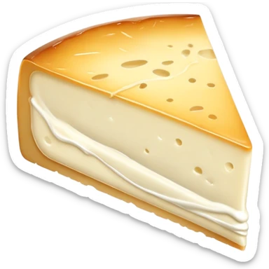 cinematic-realistic-brie-cheese-emoji,-featuring-a-creamy gooey center,-soft-ripened-cheese-with-a-delicate white rind-rendered-with-lifelike-detail-and-inviting,-natural-lightingwith a slide showing the gooey center sticker