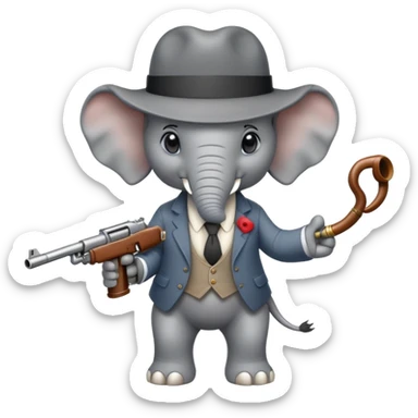 elephant with tommy gun and fedora hat sticker