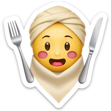 drooling emoji with napkin tucked in holding a fork and knife sticker
