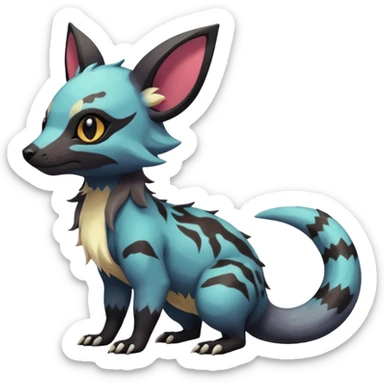Rare exotic cute epic aesthetic gothic colorful Salandit-Eevee-Civet-species-Fakemon-hybrid-creature, with markings, full body sticker
