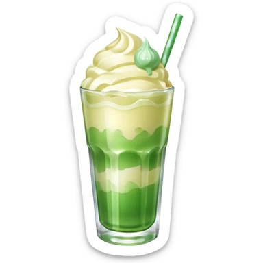 Japanese cream soda green on a glass with ice and vanilla 1 scoop on top sticker