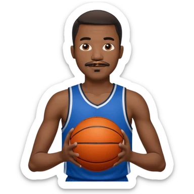 black bold man basketball player blue jersey with mustache holding basket ball sticker