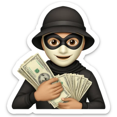 Robber emoji holding a 💰 wearing a mask that is made of robber dress sticker