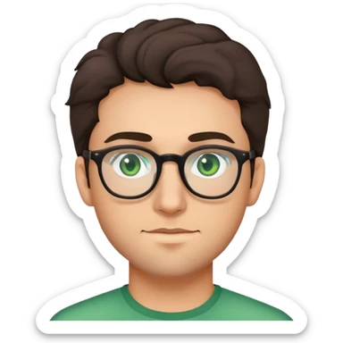 young man with dark slightly curled hair wearing glasses with green eyes and stubble sticker